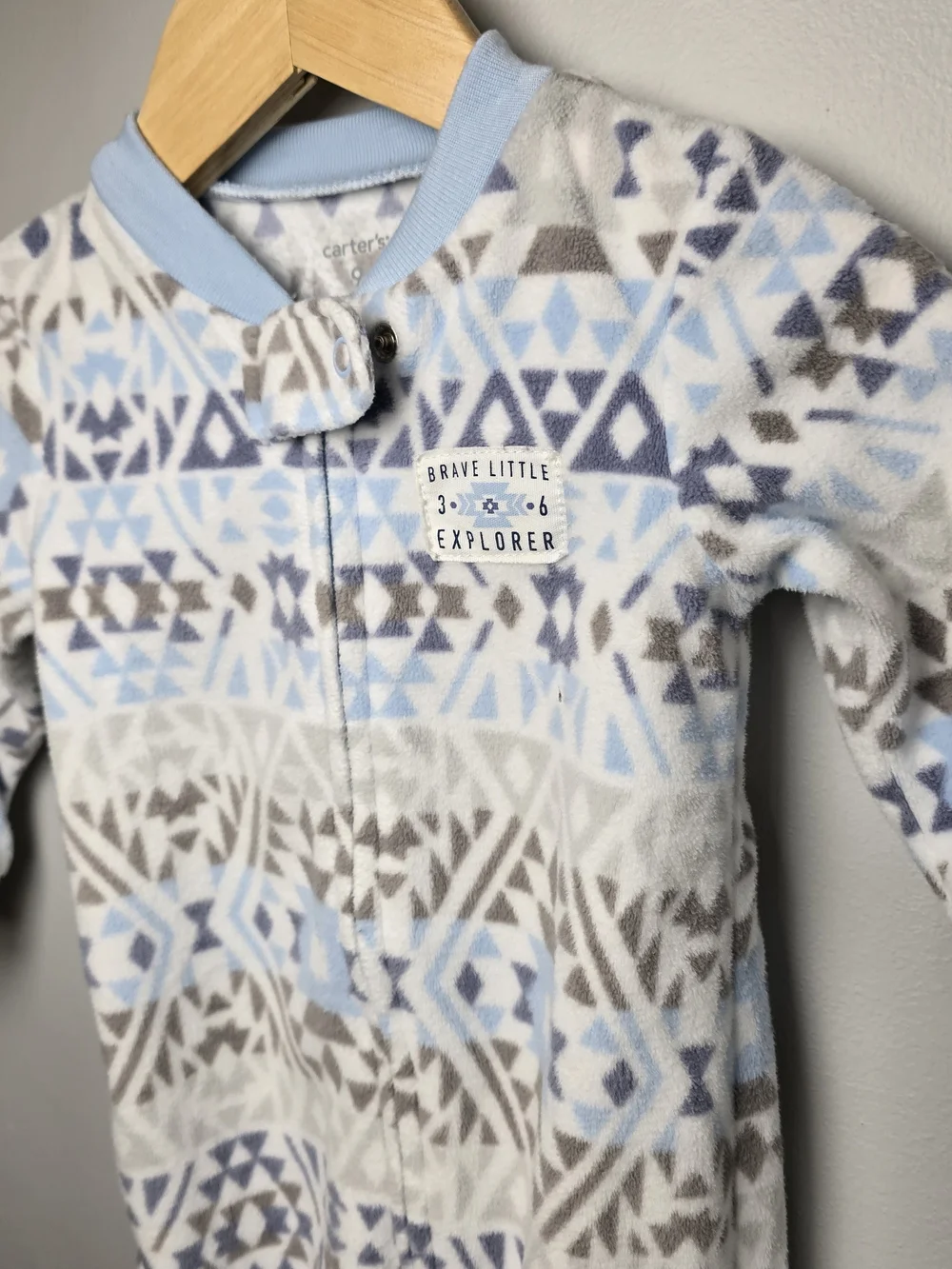 Baby Fleeze Footed One-Piece - Blue Geometric Print 9M